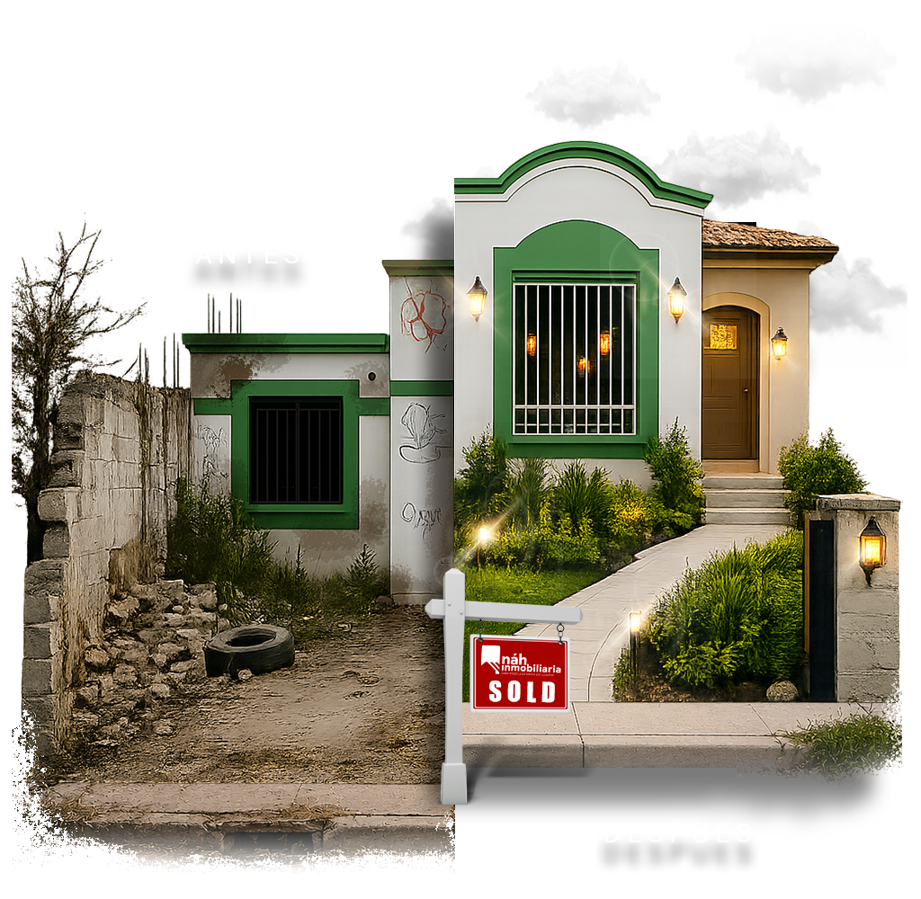 Casa antes y después de la intervención de náh inmobiliaria